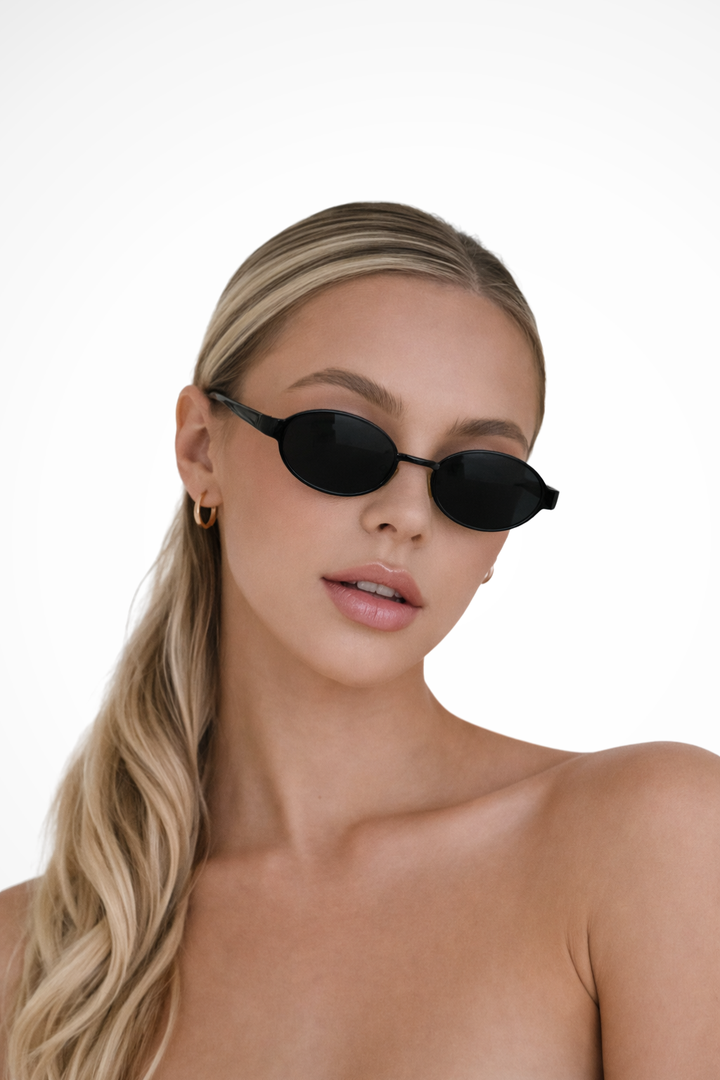 Stylish Women Oval Metal Frame Sunglasses with Dark Tinted Lenses 0