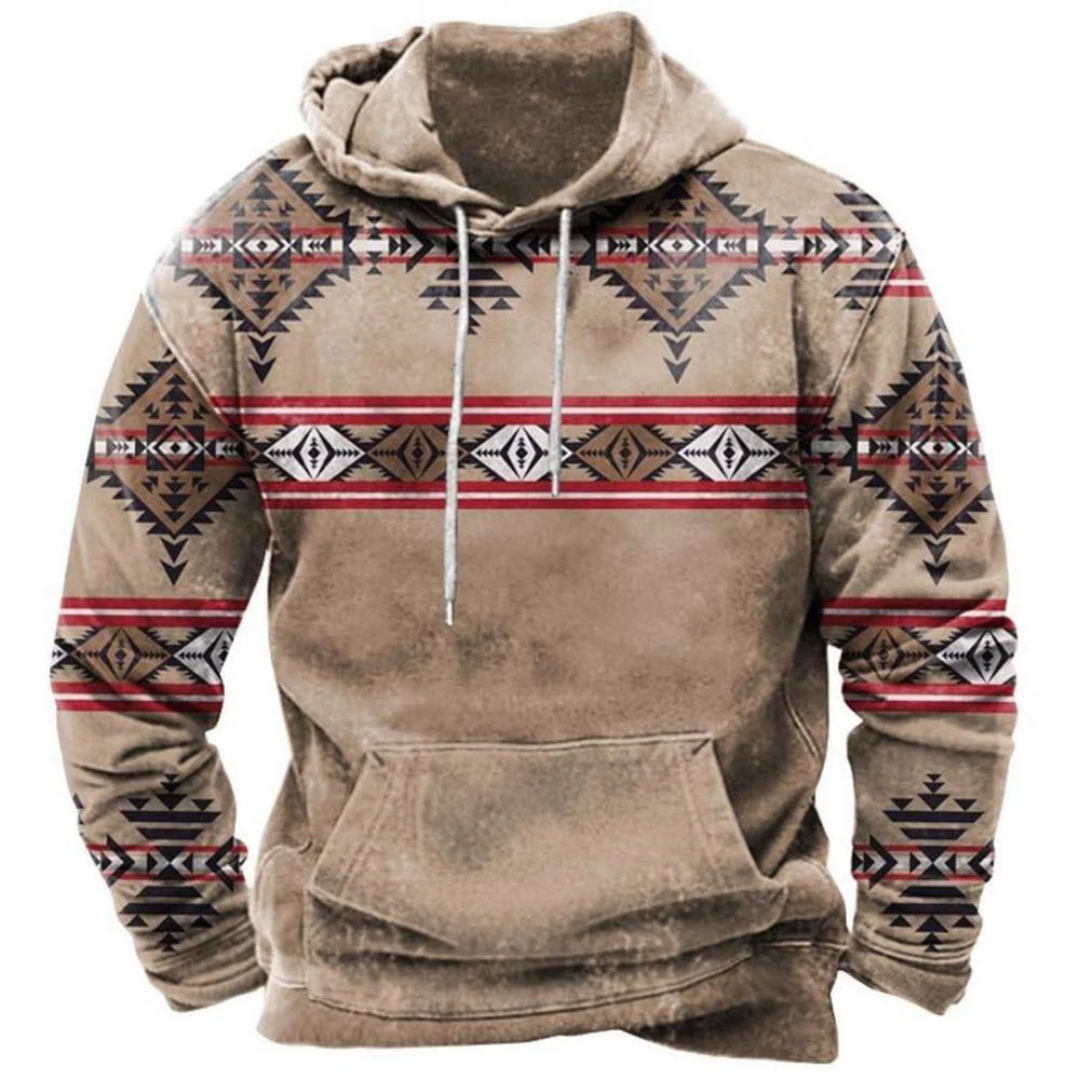 Sweat à capuche décontracté d'inspiration vintage pour homme | Imprimé bohème 0