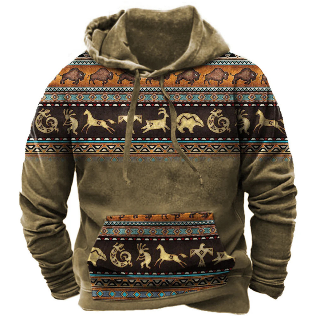 Sweat à capuche décontracté d'inspiration vintage pour homme | Imprimé bohème 1