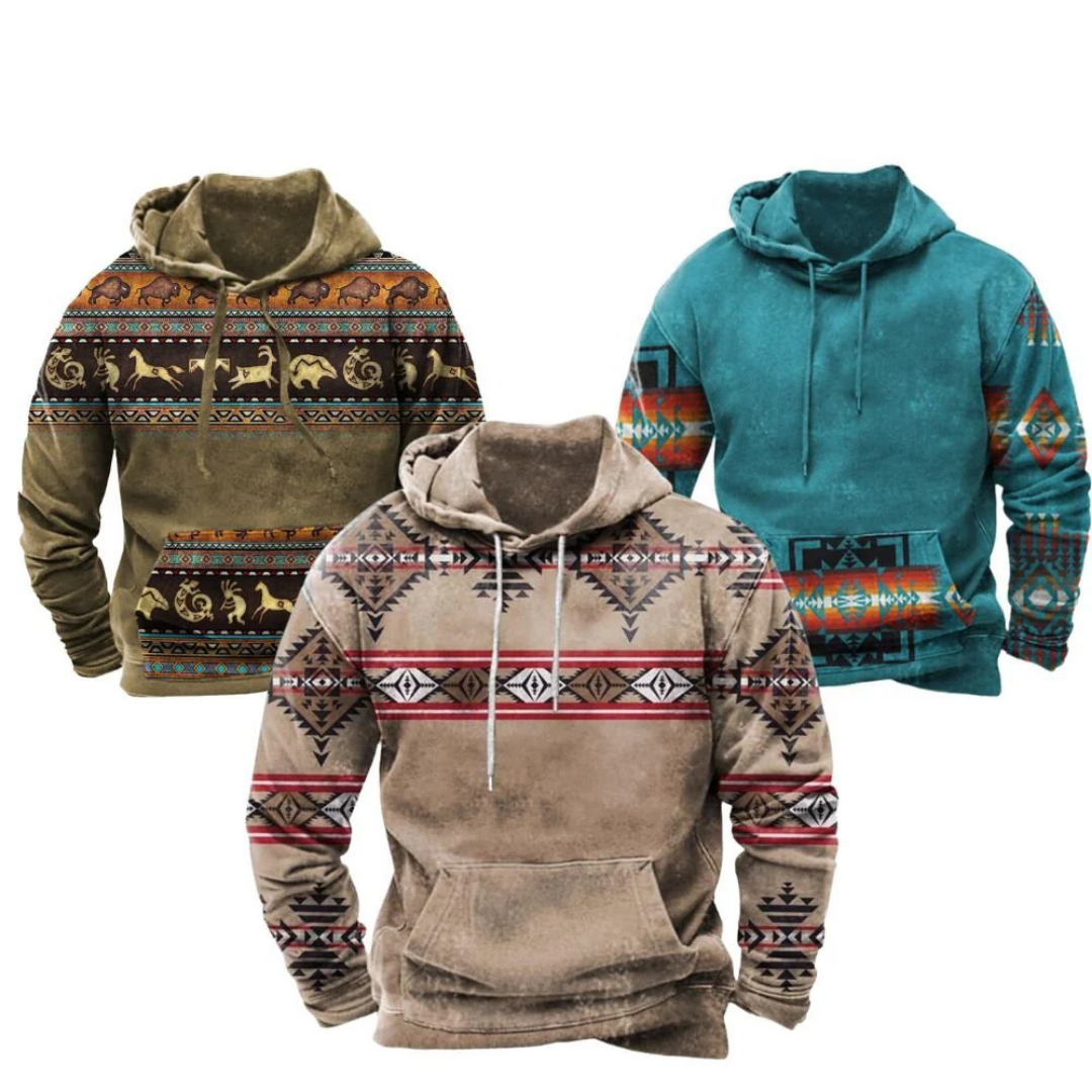 Sweat à capuche décontracté d'inspiration vintage pour homme | Imprimé bohème 3