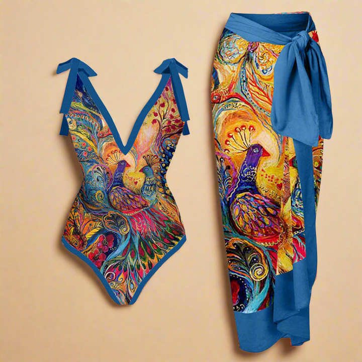 Swimsuit and Cover Up Set - Floral Two Piece Beach Outfit for Women - Stylish Beach Cover Up Set 0