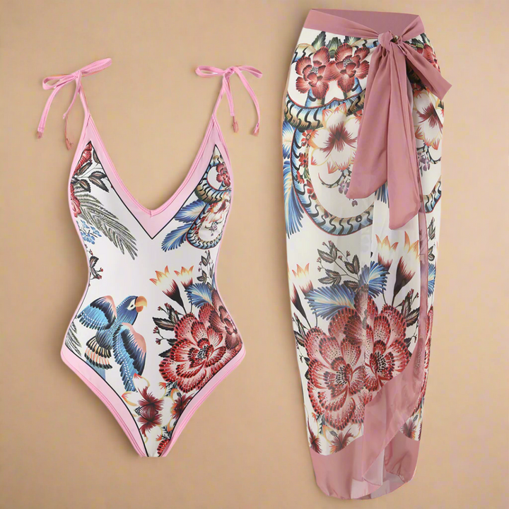 Swimsuit and Cover Up Set - Floral Two Piece Beach Outfit for Women - Stylish Beach Cover Up Set 2