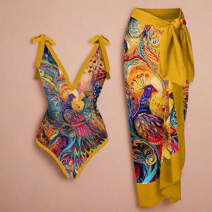 Swimsuit and Cover Up Set - Floral Two Piece Beach Outfit for Women - Stylish Beach Cover Up Set 3