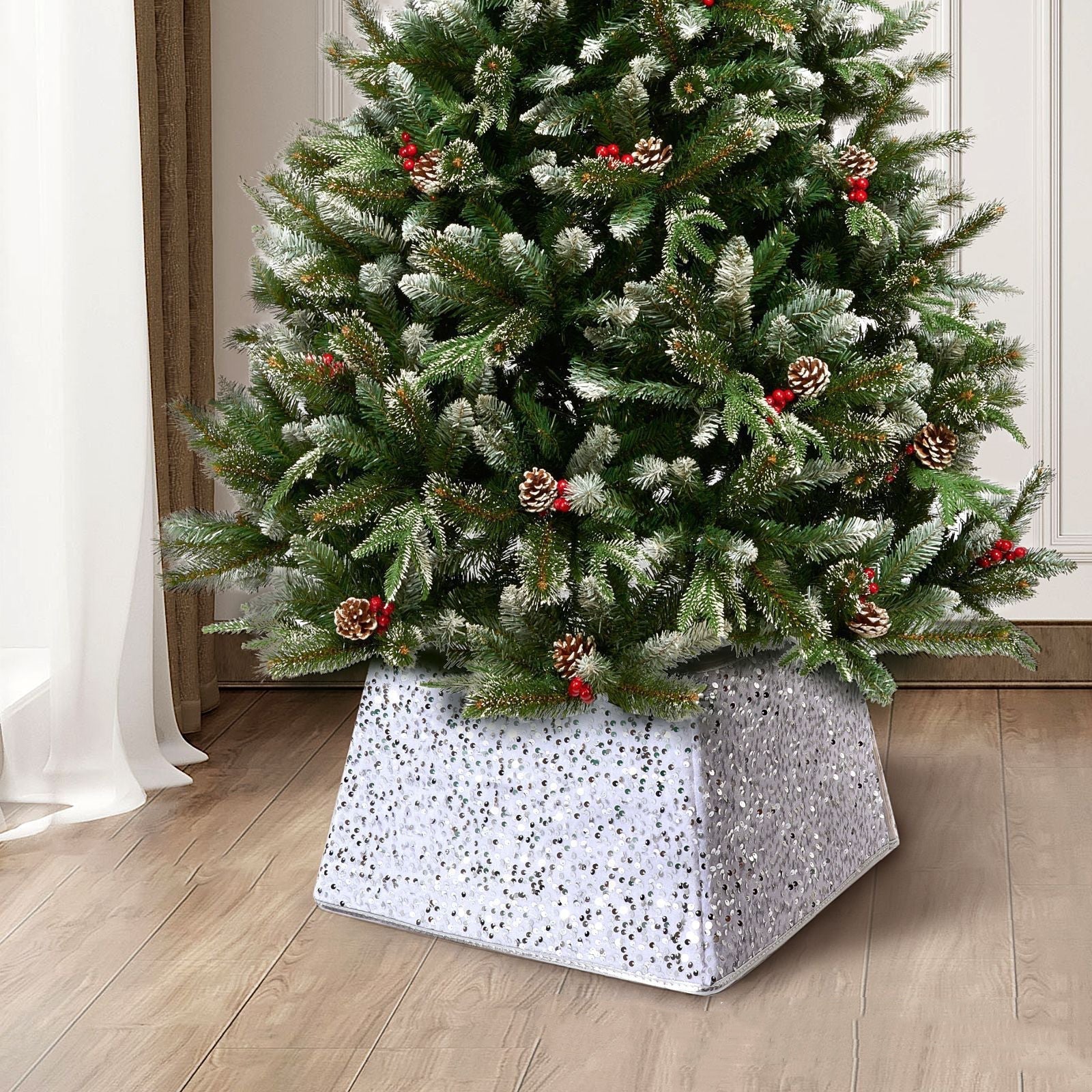 Tablier sapin de Noël à paillettes et base décorative 8