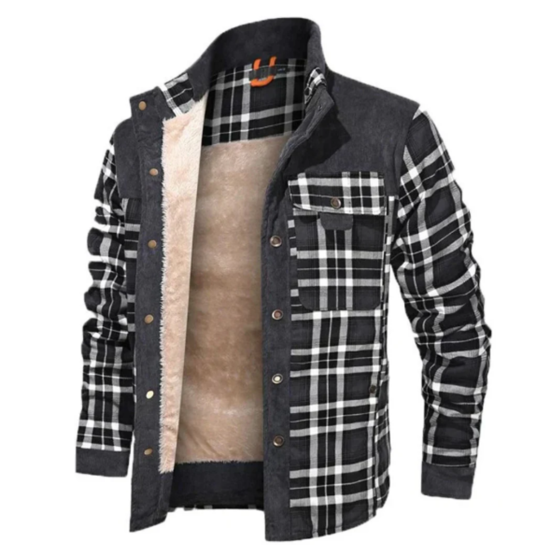Veste à carreaux boutonnée pour homme | Chaude 0