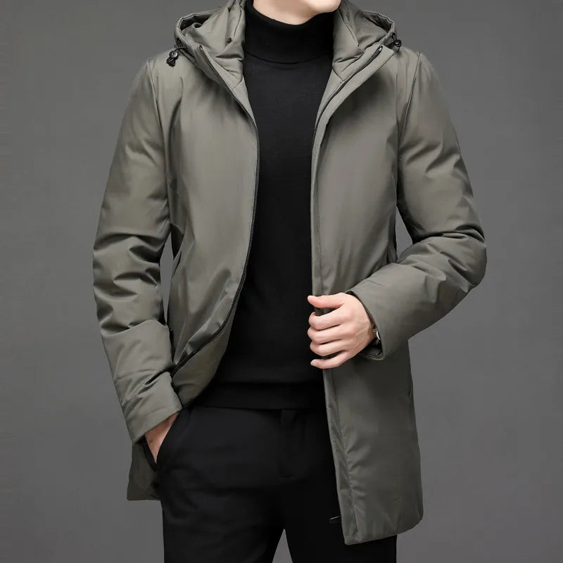Veste d'hiver longue à capuche et fermeture éclair pour homme | Chaude 0