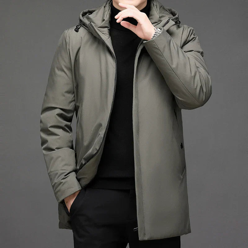 Veste d'hiver longue à capuche et fermeture éclair pour homme | Chaude 1