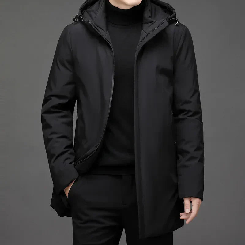 Veste d'hiver longue à capuche et fermeture éclair pour homme | Chaude 3