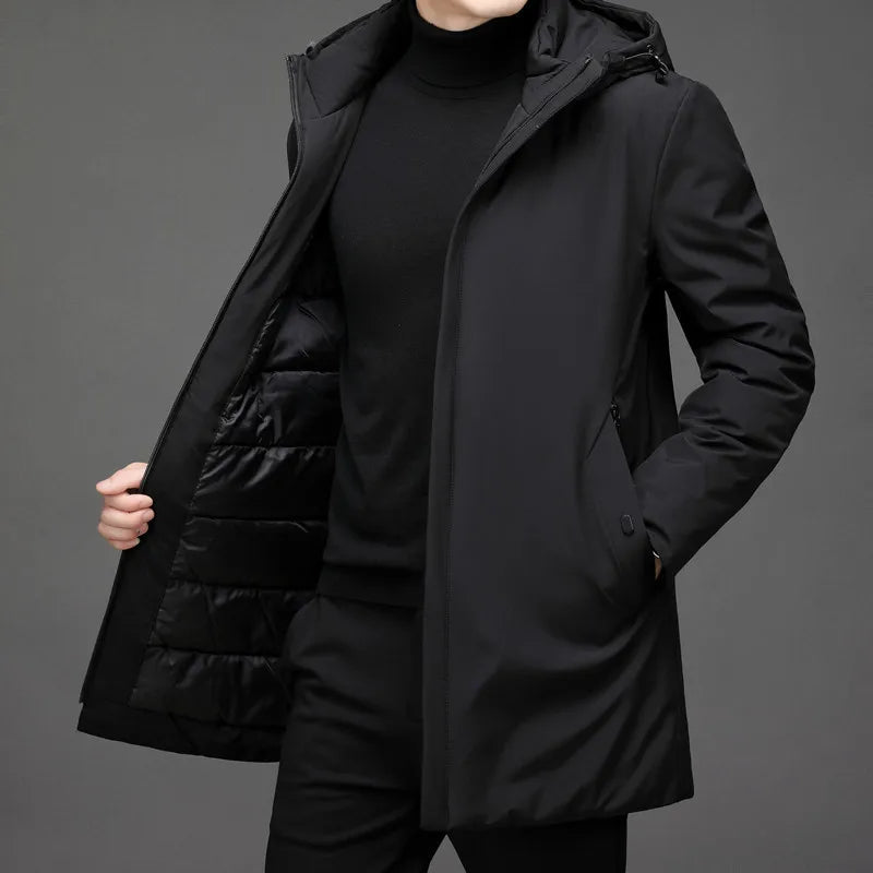 Veste d'hiver longue à capuche et fermeture éclair pour homme | Chaude 4