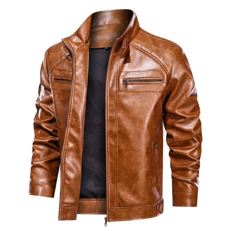 Veste motard premium pour homme | Noir et marron 1