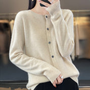 DANIELLE | Round neck cardigan in pure merino wool for women