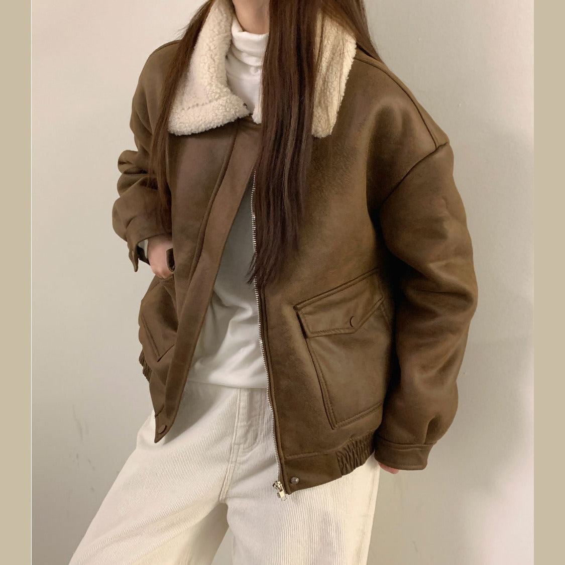 Clarence | Elegant leather jacket with cozy collar for women