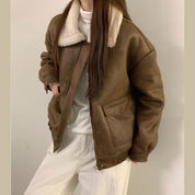 Clarence | Tyylikäs nahkatakki pehmeällä kauluksella naisille