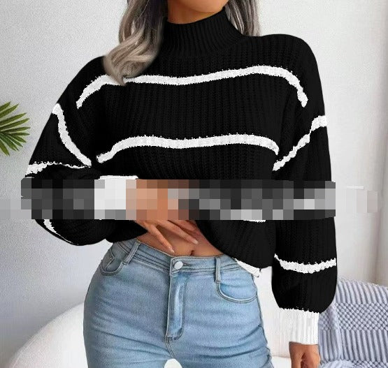 Ellen | Elegant genser med høy hals og stripemønster for kvinner