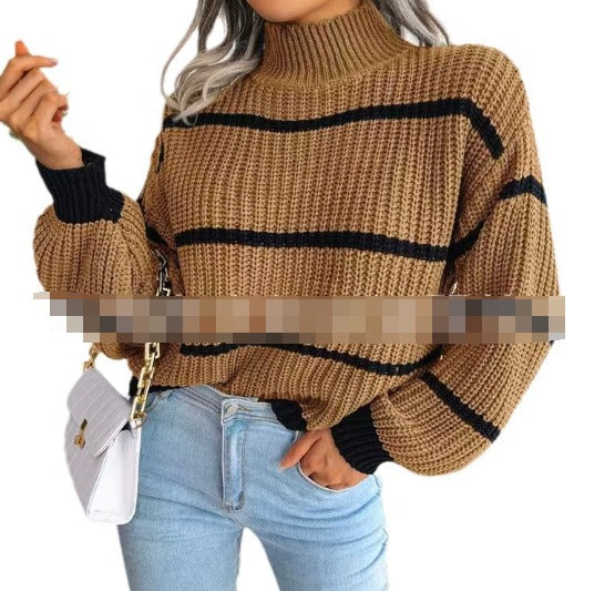 Ellen | Elegant genser med høy hals og stripemønster for kvinner