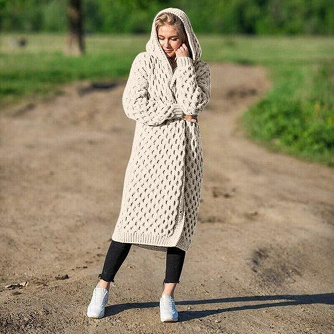 Keli | Long and Cozy Knitted Hoodie Sweater for Cold Days
