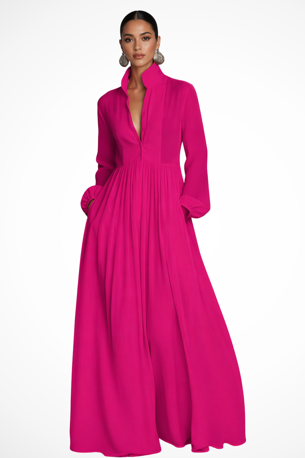 Women Long Sleeve Garden Party Maxi Dress with Pockets 1