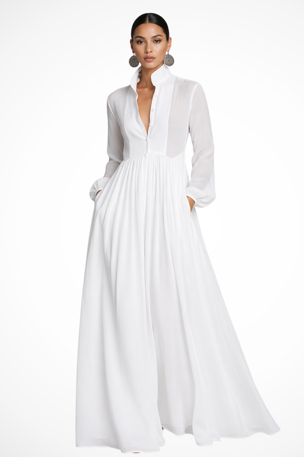 Women Long Sleeve Garden Party Maxi Dress with Pockets 2