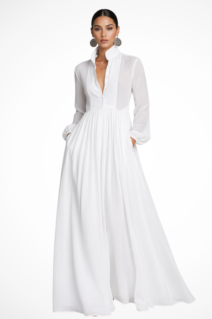 Women Long Sleeve Garden Party Maxi Dress with Pockets 2