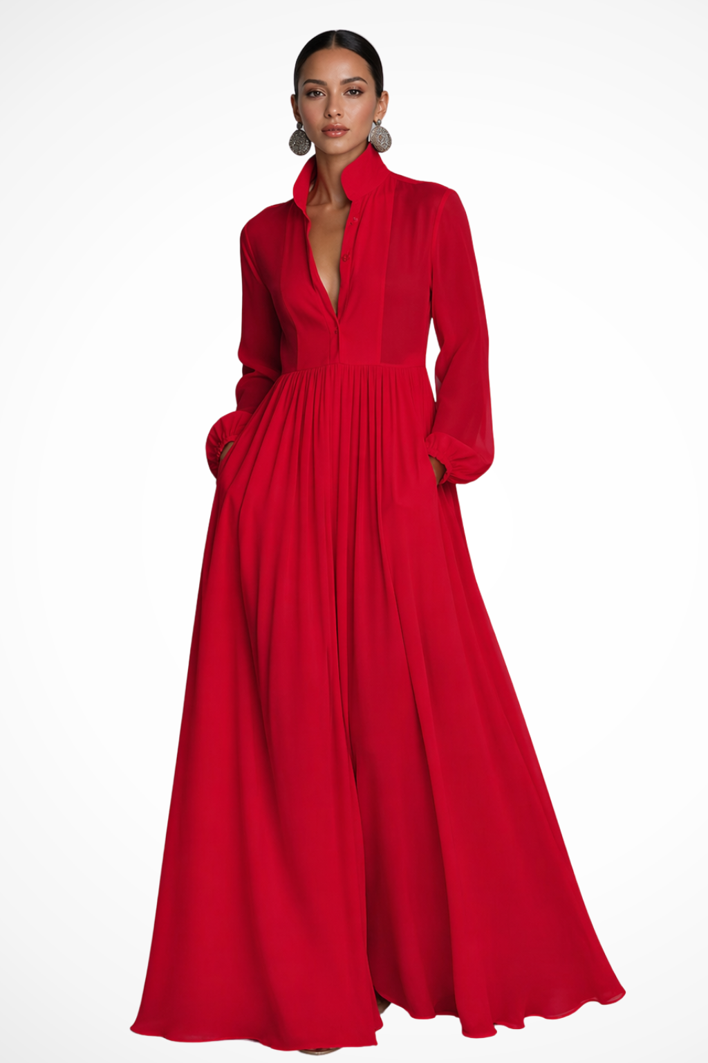 Women Long Sleeve Garden Party Maxi Dress with Pockets 3