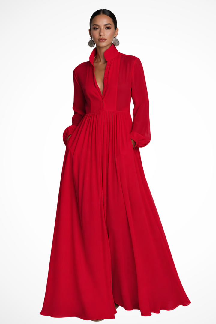 Women Long Sleeve Garden Party Maxi Dress with Pockets 3