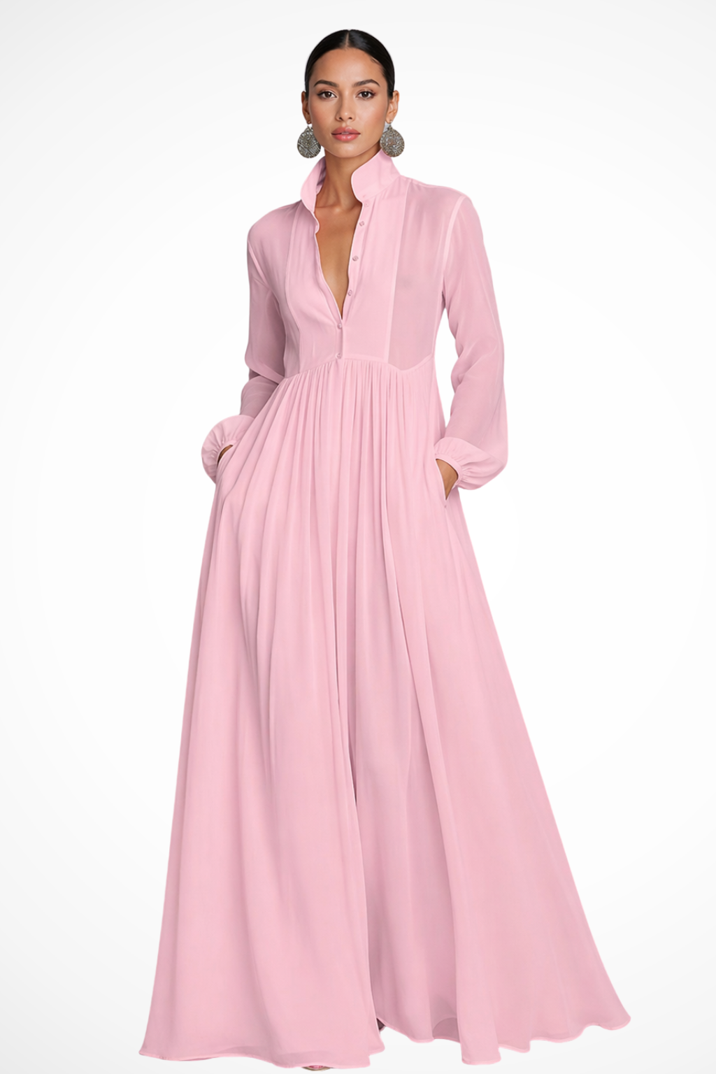 Women Long Sleeve Garden Party Maxi Dress with Pockets 4