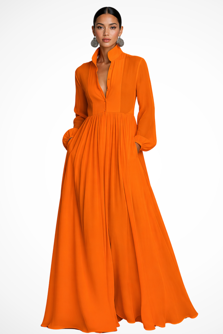 Women Long Sleeve Garden Party Maxi Dress with Pockets 5