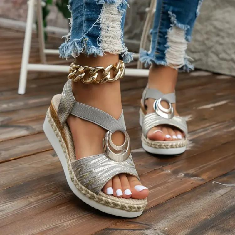 Women Sandals - Textured Strap Espadrille Sandals for Casual Summer Footwear 0