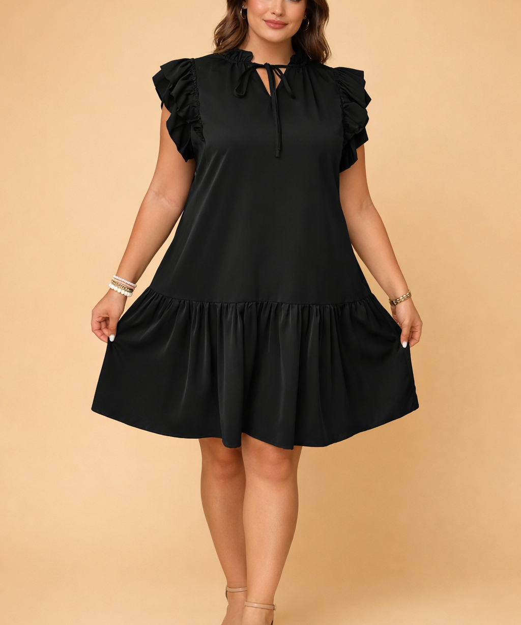 Women's Airy Blouse with Ruffled Sleeves and Round Neckline - Casual Elegance 0