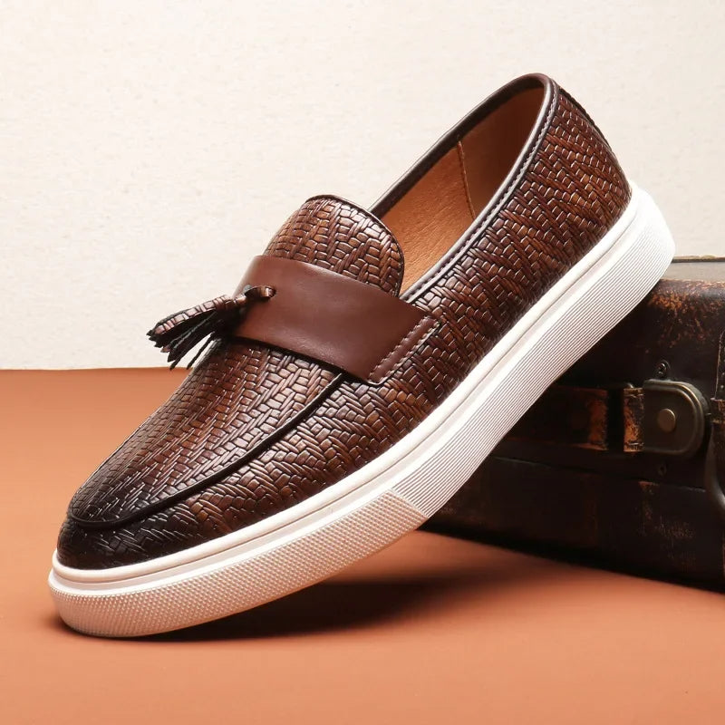 Women's Black Loafers - Elegant Woven Design, Comfortable Slip-On Shoes for All-Day Style 0