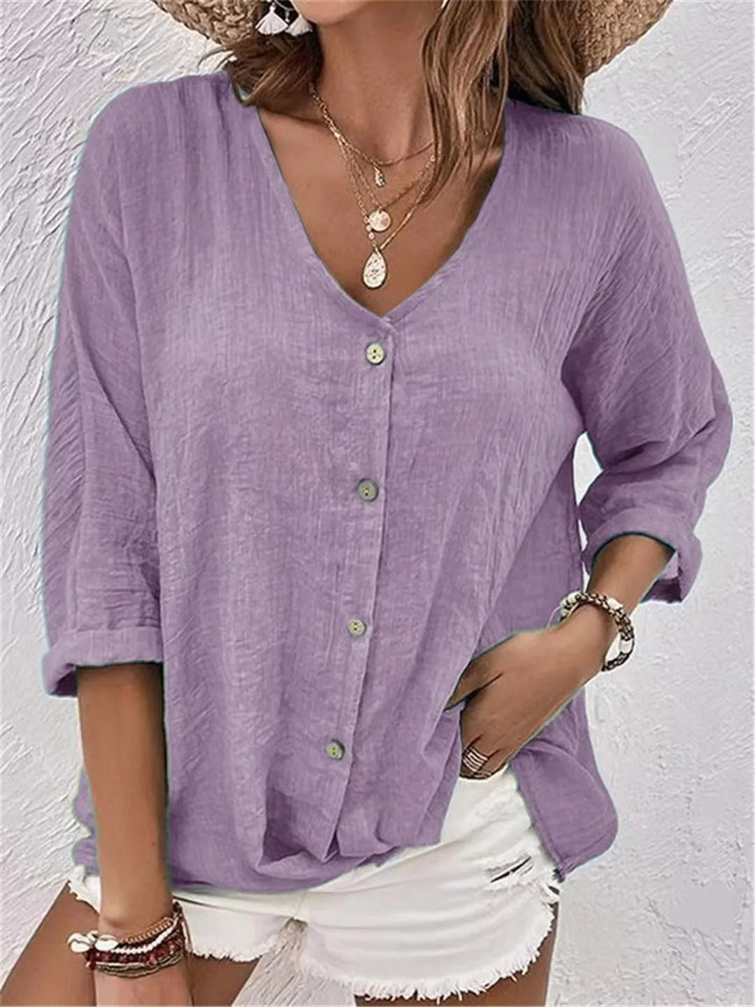 Women's Casual V-Neck Button-Front Top for Effortless Summer Style 4
