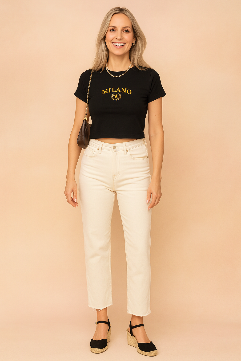 Women's Cropped T-Shirt with College-Style Slogan - Urban Casual Fashion 0