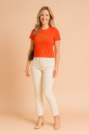 Women's Cropped T-Shirt with College-Style Slogan - Urban Casual Fashion 1