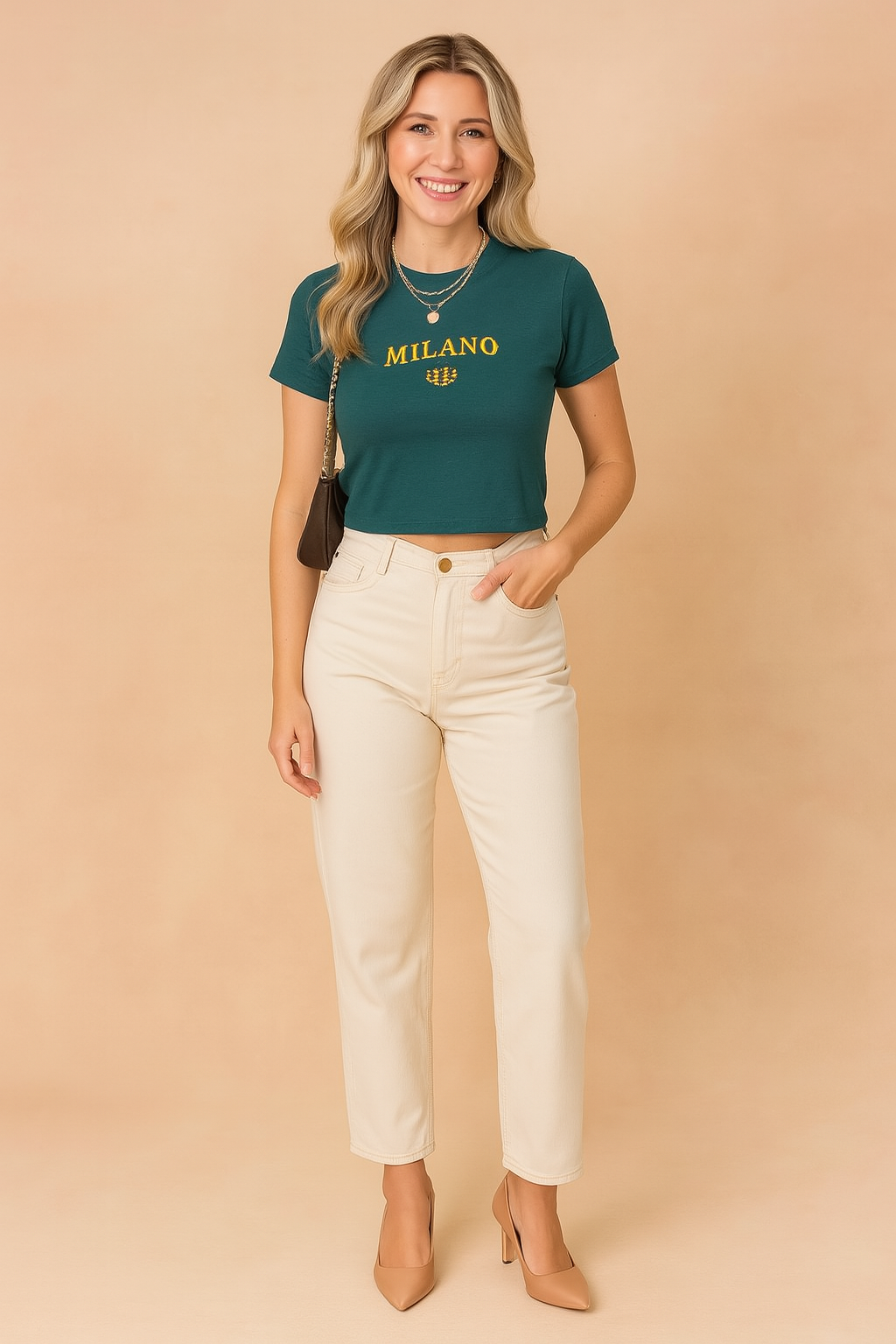 Women's Cropped T-Shirt with College-Style Slogan - Urban Casual Fashion 3
