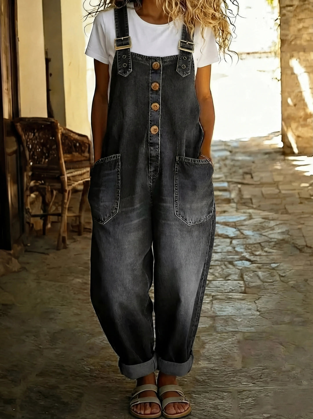Women's Denim Jumpsuit - Adjustable Buckle Overall for Casual Summer Style 1