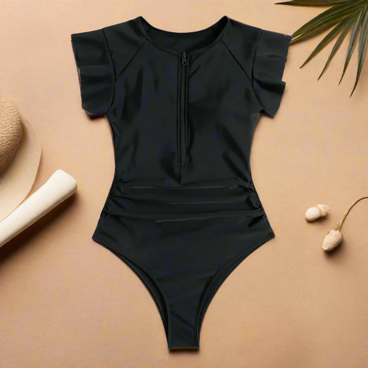 Women's One-Piece Swimsuit with Leafy Print and Adjustable Zipper - Stylish Bathing Suit for Summer Swimwear 0