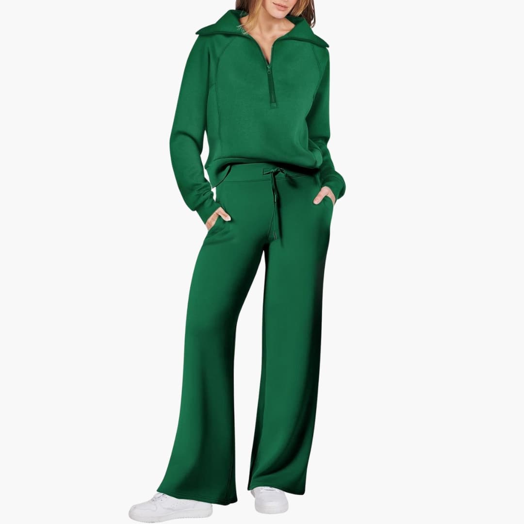 Women's Summer Lounge Set with Half Zip Sweater and Wide Leg Pants 15