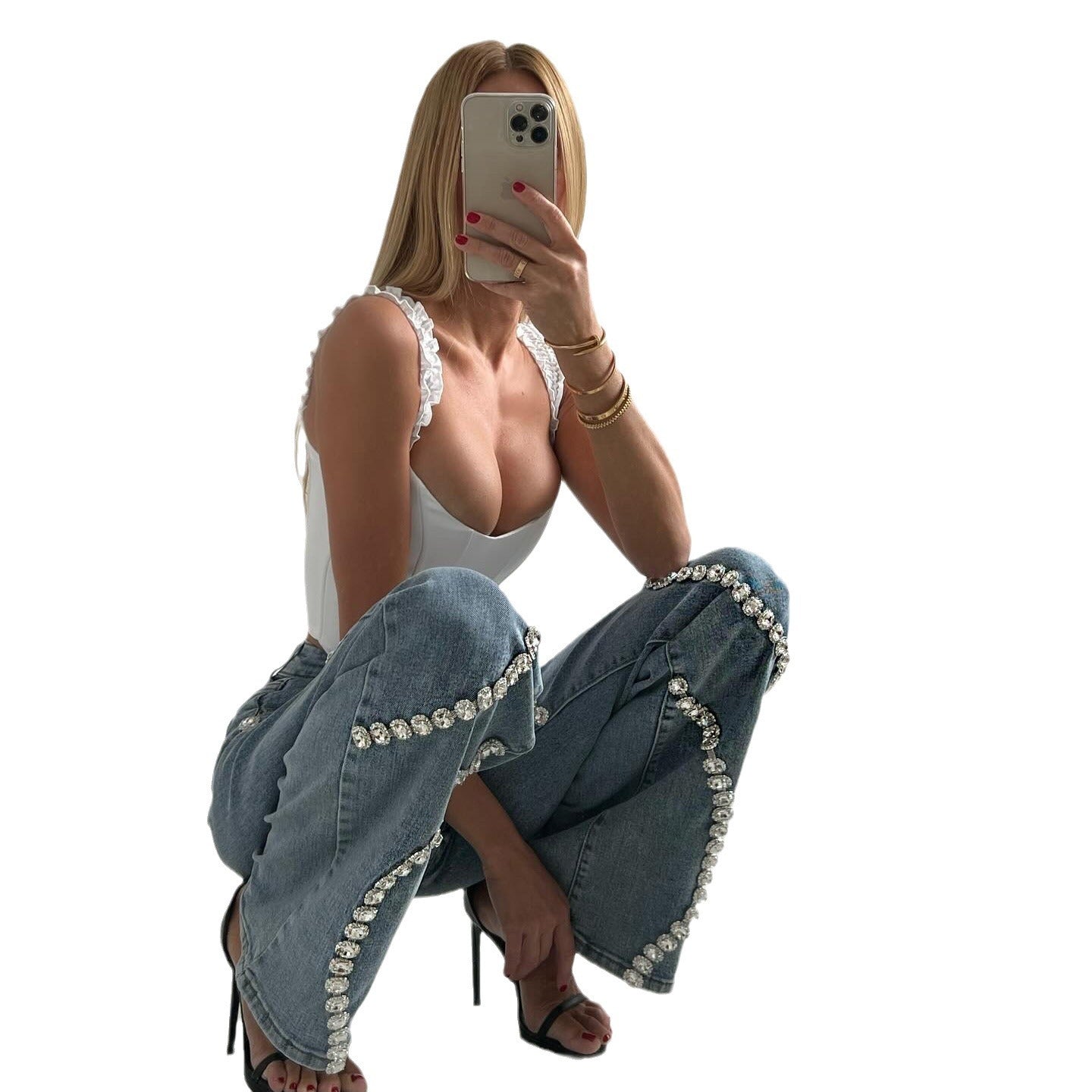 ZELENA | Jean Detail Rhinestones