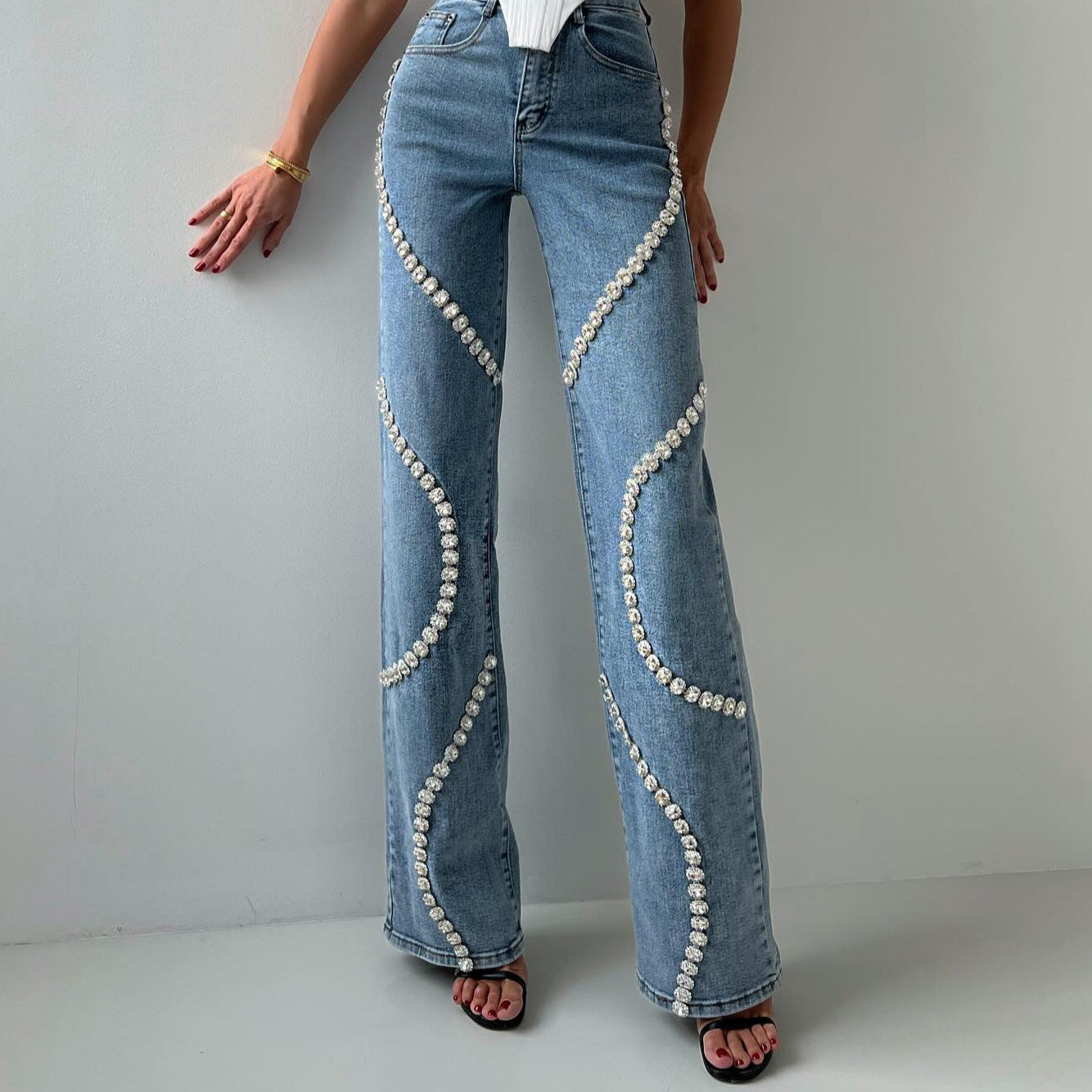 ZELENA | Jean Detail Rhinestones