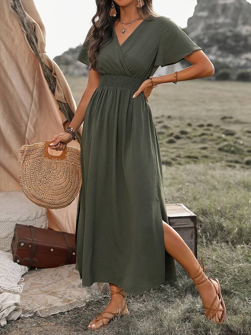 HEATHER | Elegantti pitkä boho-mekko V-kaula-aukkolla