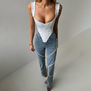 ZELENA | Jean Detail Rhinestones