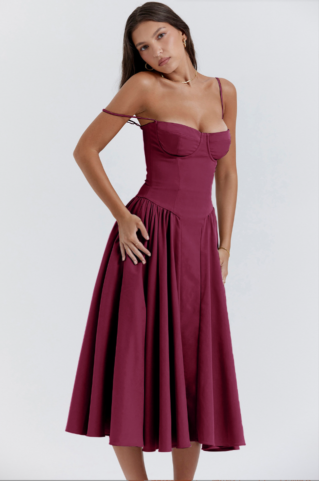 TULUM | Robe midi sans manches chic avec corsage ajusté