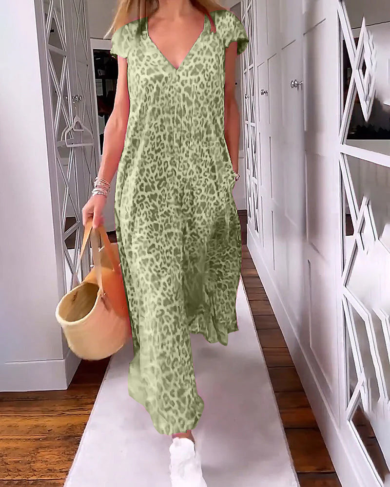 VANESSA | Long dress with short sleeves and V-neck