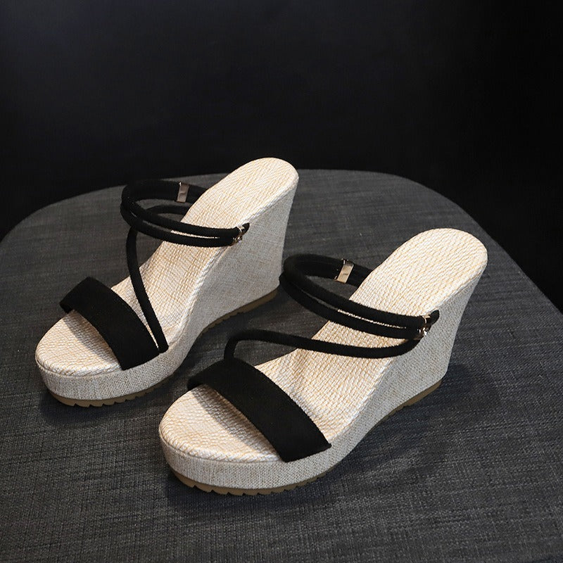 Women's Open Toe Platform Sandals - Elegant High-Heeled Summer Footwear