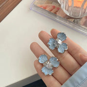Rosee | Chic Floral Enamel Earrings in Soft Blue