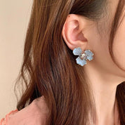 Rosee | Chic Floral Enamel Earrings in Soft Blue