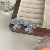 Rosee | Chic Floral Enamel Earrings in Soft Blue